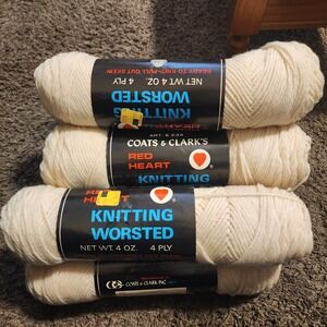 Coats & Clark Red Heart Yarn in Eggshell Worsted ART. E. 234 Lot Of 2 Skeins NWT